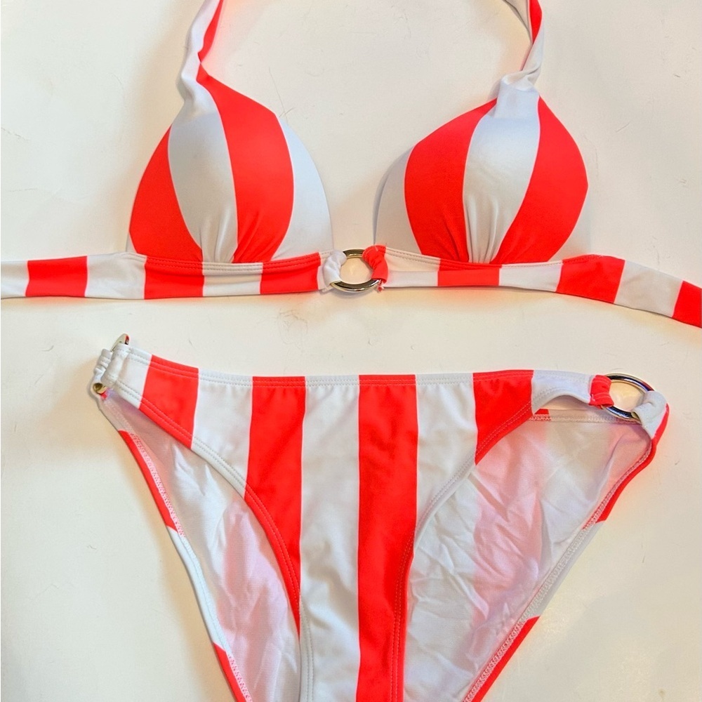 NWOT South Beach Orange and White Striped Bikini Set